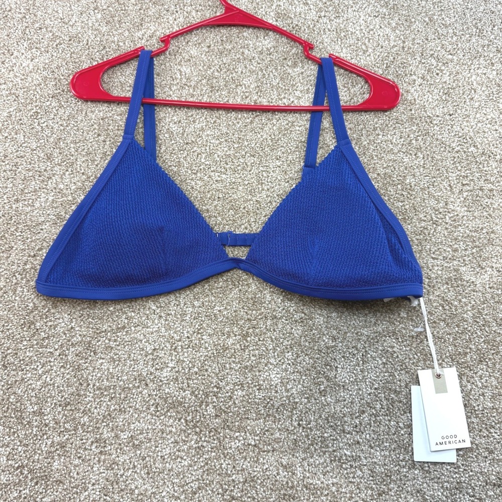Good American Capri Blue Crinkle Better Banded Triangle Bikini Top 2XL Swim NEW